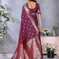 Anaita Maroon Premium Banarasi Tissue Silk Saree With Gala Weaving Work