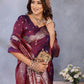 Anaita Maroon Premium Banarasi Tissue Silk Saree With Gala Weaving Work