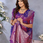 Anaita Purple Premium Banarasi Tissue Silk Saree With Gala Weaving Work