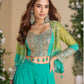 Anaita Teal Blue Heavy Chinon Silk Readymade 3 Piece Set With Sequence & Mirror Work