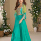 Anaita Teal Blue Heavy Chinon Silk Readymade 3 Piece Set With Sequence & Mirror Work