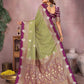 Anaita Olive Handloom Kalamkari Silk Saree With Zari Woven Work