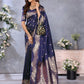 Anaita Violet Premium Banarasi Tissue Silk Saree With Gala Weaving Work