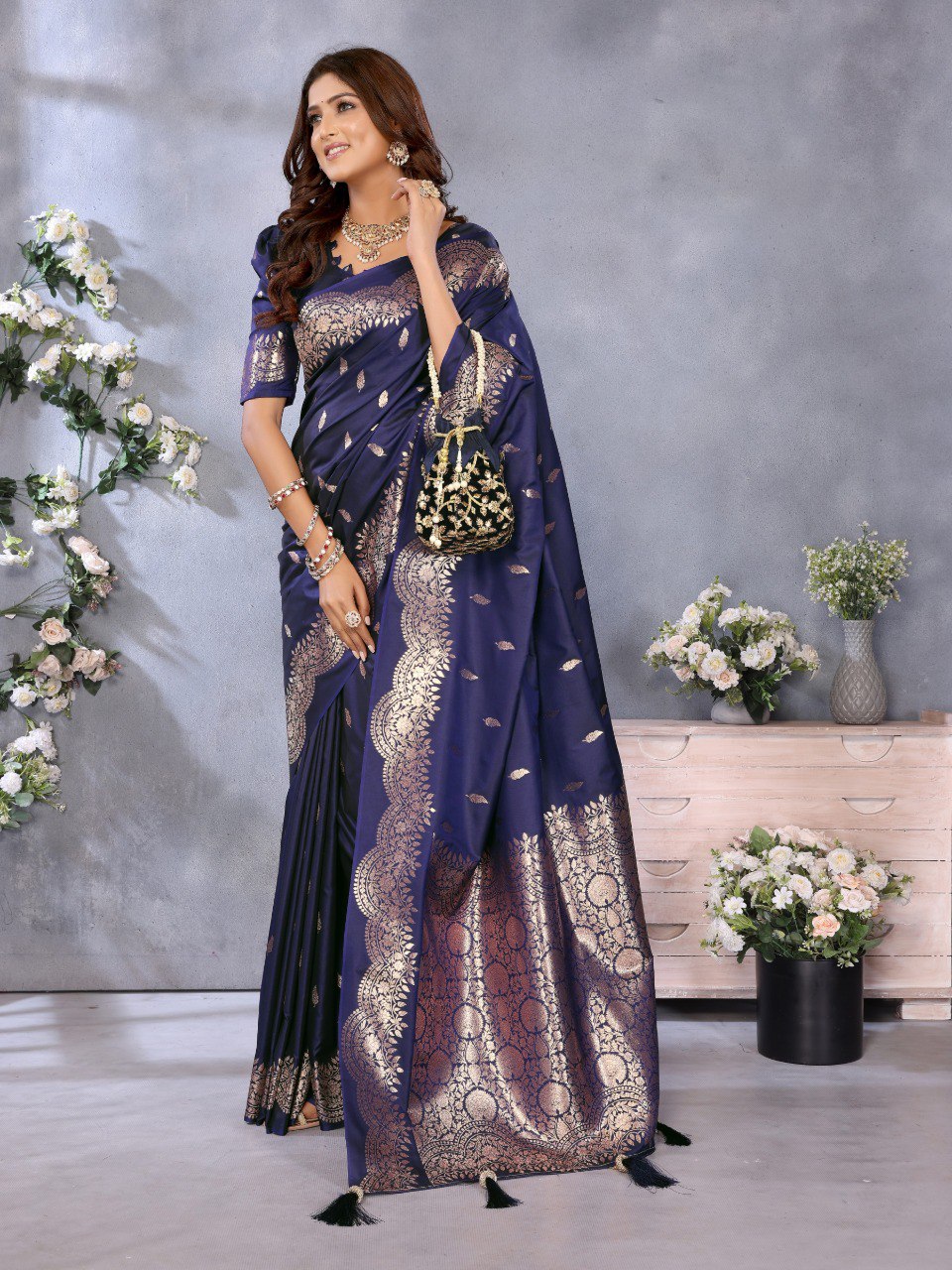 Anaita Violet Premium Banarasi Tissue Silk Saree With Gala Weaving Work