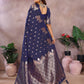 Anaita Dark Navy Blue Premium Banarasi Tissue Silk Saree With Gala Weaving Work
