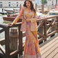 Anaita Peach Chinon Silk Unstitched 3 Piece Set With Embroidery Work