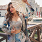 Anaita Navy Chinon Silk Stitched 3 Piece Set With Embroiderd Work