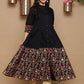 Juniper Women Black Chanderi Silk Printed Anarkali Kurta | Swadesiicart