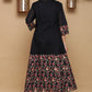 Juniper Women Black Chanderi Silk Printed Anarkali Kurta | Swadesiicart