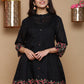 Juniper Women Black Chanderi Silk Printed Anarkali Kurta | Swadesiicart
