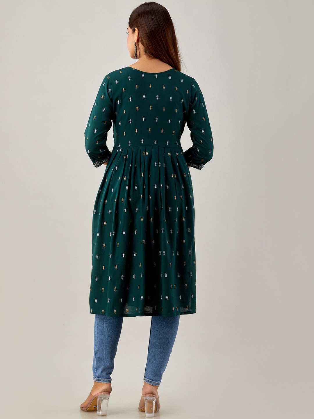 Kalini Ethnic Motifs Printed Mirror Work Kurta - Swadesiicart
