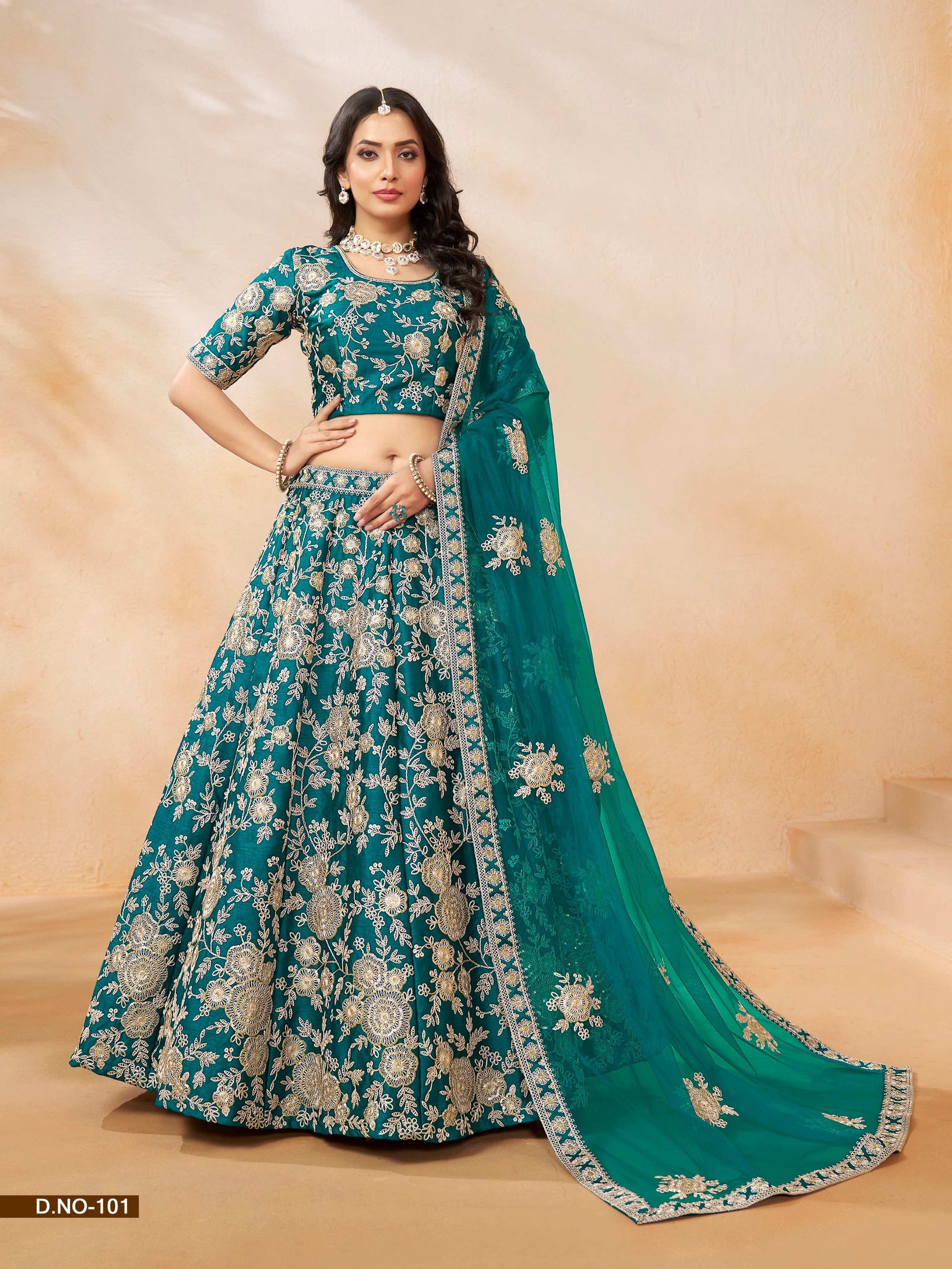 Anaita Teal Green Embroidered Heavy Art Silk Designer Lehenga With Blouse