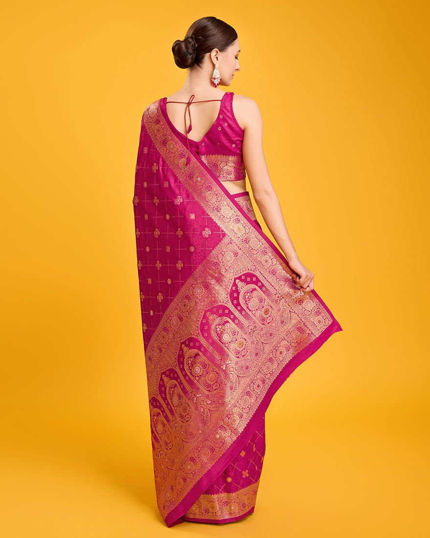 Monjolika Fashion Blushing Magenta Banarasi Satin Zari Woven Work Enhanced Elegance Silk Saree | Swadesiicart