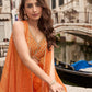 Anaita Orange Chinon Silk Stitched Shrug Suit With Embroidery Sequence Work