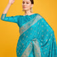 Monjolika Fashion Blushing Cyan Color Banarasi Satin Zari Woven Work Enhanced Elegance Silk Saree | Swadesiicart