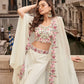 Anaita White Chinon Silk Stitched Shrug Suit With Embroidery Sequence Work
