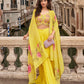 Anaita Yellow Chinon Silk Stitched Shrug Suit With Embroidery Sequence Work