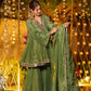 Anaita Green Silk Readymade Suit with Real Mirror Work