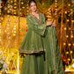 Anaita Green Silk Readymade Suit with Real Mirror Work