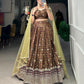 Lorenvalley Brown Chinon Digital Print with Embroidery Sequins Work Lehenga Choli with Dupatta | Swadesiicart