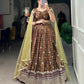 Lorenvalley Brown Chinon Digital Print with Embroidery Sequins Work Lehenga Choli with Dupatta | Swadesiicart
