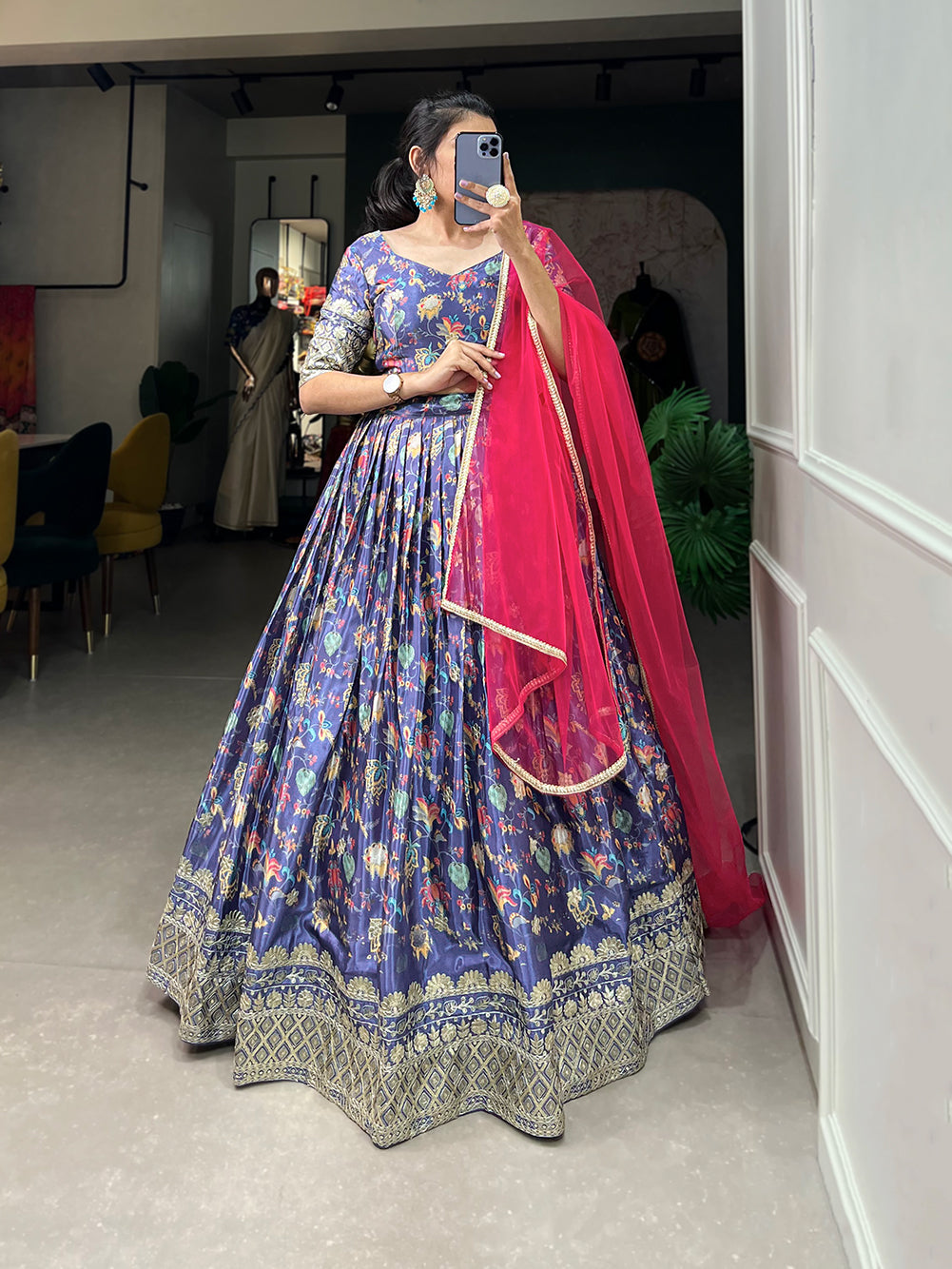 Lorenvalley Lavender Chinon Digital Print with Embroidery Sequins Work Lehenga Choli with Dupatta | Swadesiicart