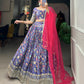 Lorenvalley Lavender Chinon Digital Print with Embroidery Sequins Work Lehenga Choli with Dupatta | Swadesiicart