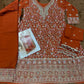 Anaita Orange Real Georgette Stitched Suit With Sequence & Diamond Work