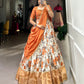 Lorenvalley Orange and White Dola Silk Floral Print And Zari Weaving Work With Lace Touch Up Lehenga Choli | Swadesiicart