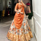 Lorenvalley Orange and White Dola Silk Floral Print And Zari Weaving Work With Lace Touch Up Lehenga Choli | Swadesiicart