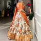 Lorenvalley Orange and White Dola Silk Floral Print And Zari Weaving Work With Lace Touch Up Lehenga Choli | Swadesiicart