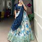 Lorenvalley Blue and White Dola Silk Floral Print And Zari Weaving Work With Lace Touch Up Lehenga Choli | Swadesiicart