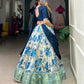 Lorenvalley Blue and White Dola Silk Floral Print And Zari Weaving Work With Lace Touch Up Lehenga Choli | Swadesiicart