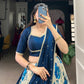 Lorenvalley Blue and White Dola Silk Floral Print And Zari Weaving Work With Lace Touch Up Lehenga Choli | Swadesiicart
