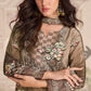 Anaita Brown Crepe Stitched Sharara Suit With Hand Mirror Work