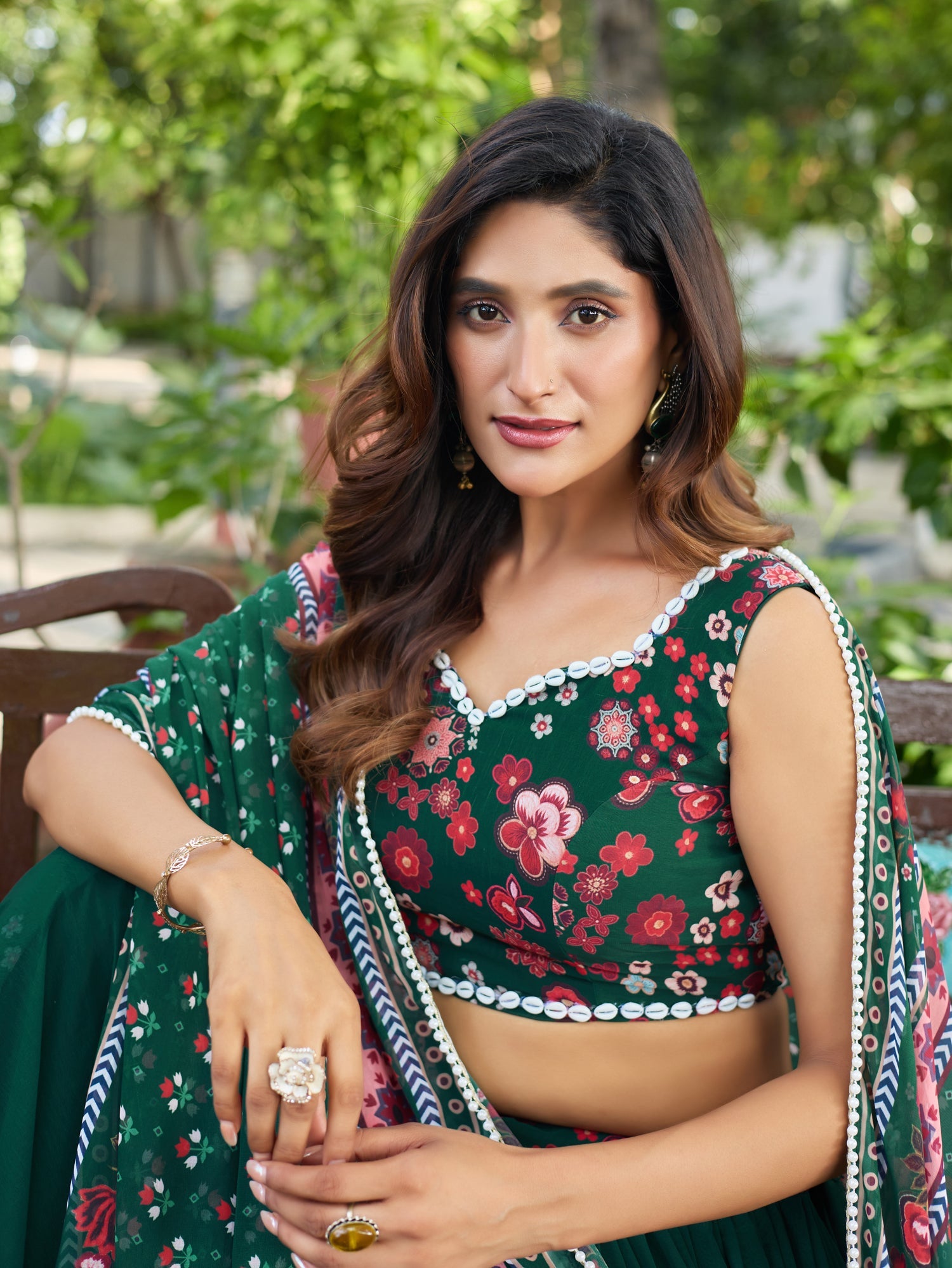 Lorenvalley Fashion Green Georgette Digital Printed Lehenga Choli with Dupatta - Swadesiicart