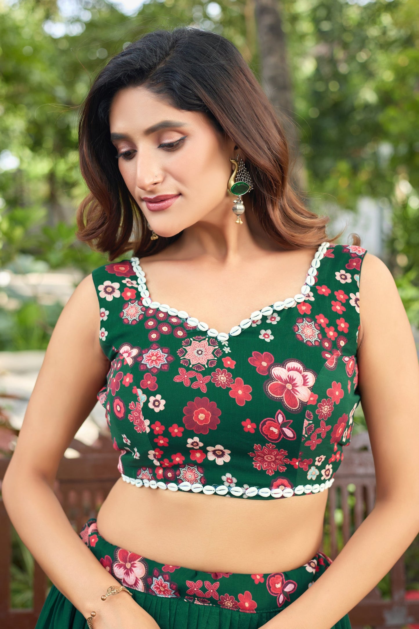 Lorenvalley Fashion Green Georgette Digital Printed Lehenga Choli with Dupatta - Swadesiicart