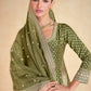 Anaita Olive Green Embroidered Viscose Jacquard Stitched Anarkali Suit
