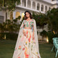 Lorenvalley Fashion Cream Georgette Floral Print With Lace Border Lehenga Choli with Dupatta - Swadesiicart