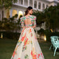 Lorenvalley Fashion Cream Georgette Floral Print With Lace Border Lehenga Choli with Dupatta - Swadesiicart