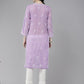 ADA Women Purple & White Ethnic Motifs Embroidered Chikankari Georgette Kurta | Swadesiicart