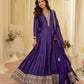 Anaita Purple Chinon Stitched Jacquard Anarkali Suit With Codding Dori & Sequence Work