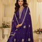 Anaita Purple Chinon Stitched Jacquard Anarkali Suit With Codding Dori & Sequence Work