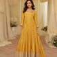 Anaita Yellow Chinon Stitched Jacquard Anarkali Suit With Codding Dori & Sequence Work