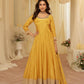 Anaita Yellow Chinon Stitched Jacquard Anarkali Suit With Codding Dori & Sequence Work