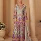 Anaita Blue Crepe Silk Stitched Suit with Digital Print & Zari Work