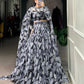 Lorenvalley Black Tabby Silk Printed with Hotfix Lehenga Choli with Dupatta | Swadesiicart