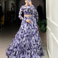 Lorenvalley Navy Blue Floral Print With Lace Touch Up Lehenga Choli with Dupatta | Swadesiicart