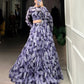 Lorenvalley Navy Blue Floral Print With Lace Touch Up Lehenga Choli with Dupatta | Swadesiicart