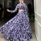 Lorenvalley Navy Blue Floral Print With Lace Touch Up Lehenga Choli with Dupatta | Swadesiicart